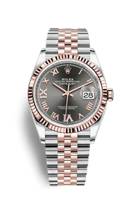 Rolex Datejust 36 Stainless Steel / Everose / Fluted / Dark Rhodium Roman / Jubilee
