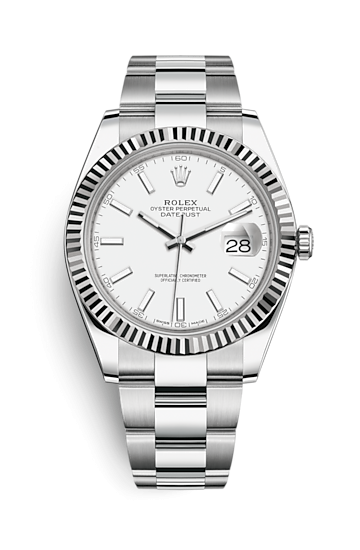 Rolex Datejust 41 Acier Inoxydable Cannelé / Huître / Blanc 126334-0009