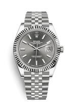 Charger l&#39;image dans la galerie, Rolex Datejust 41 acier inoxydable cannelé / jubilé / rhodium foncé