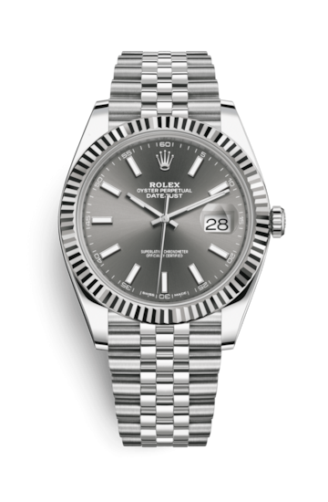 Rolex Datejust 41 acier inoxydable cannelé / jubilé / rhodium foncé