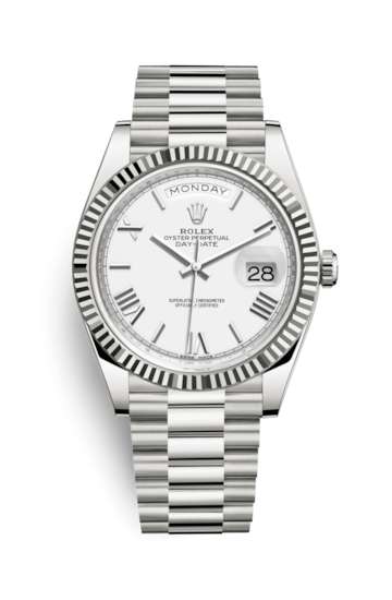 Rolex Day-Date 40 Or blanc / Blanc - Romain