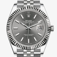 Charger l&#39;image dans la galerie, Rolex Datejust 41 acier inoxydable cannelé / jubilé / rhodium foncé