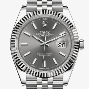 Rolex Datejust 41 acier inoxydable cannelé / jubilé / rhodium foncé